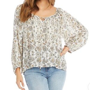 Karen Kane Floral/Paisley Boatneck Peasant Top Sz LG. NWT